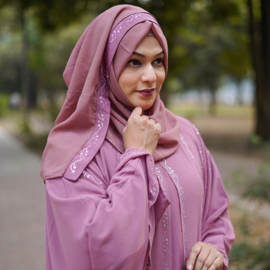 Picture of Dubai Luxury Crystal Vine Abaya – Dusty Rose