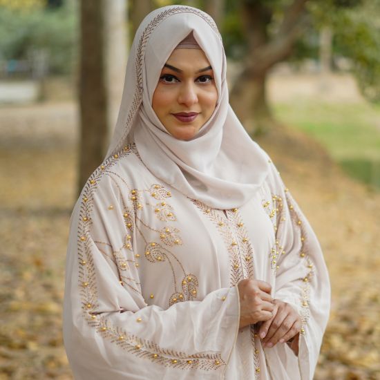 Picture of Dubai Luxury Golden Floral Abaya – Pearl Ivory