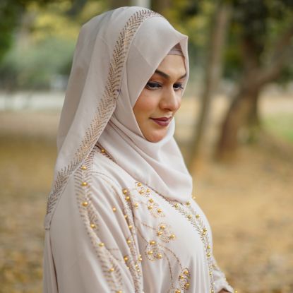 Picture of Dubai Luxury Golden Floral Abaya – Pearl Ivory