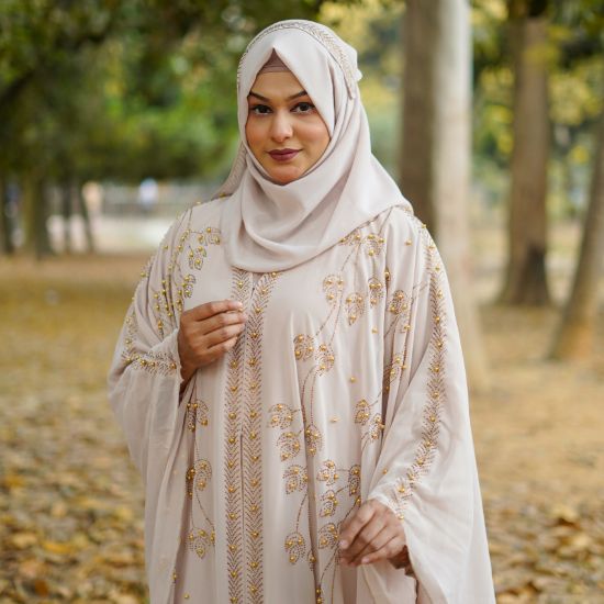 Picture of Dubai Luxury Golden Floral Abaya – Pearl Ivory