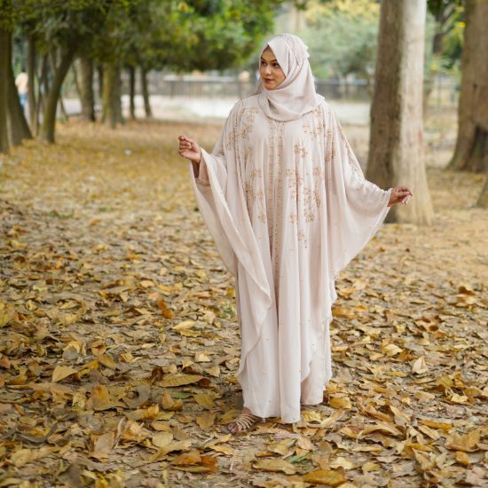 Picture of Dubai Luxury Golden Floral Abaya – Pearl Ivory