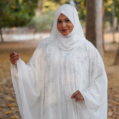 Picture of Dubai Luxury Pearl Crystal Abaya – Pure White