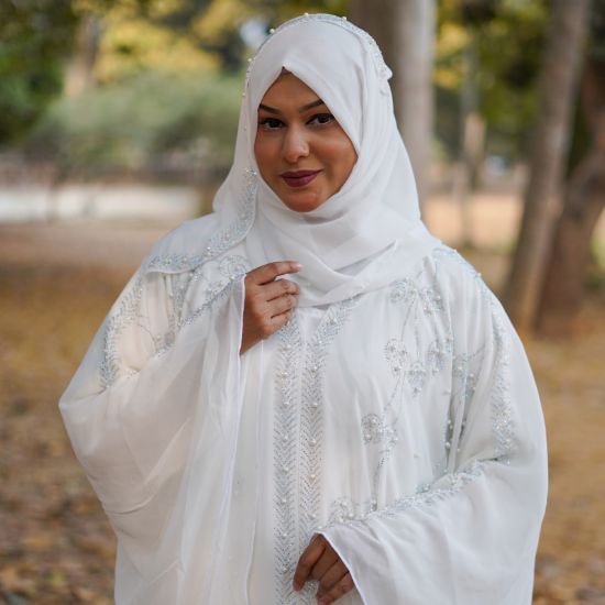 Picture of Dubai Luxury Pearl Crystal Abaya – Pure White