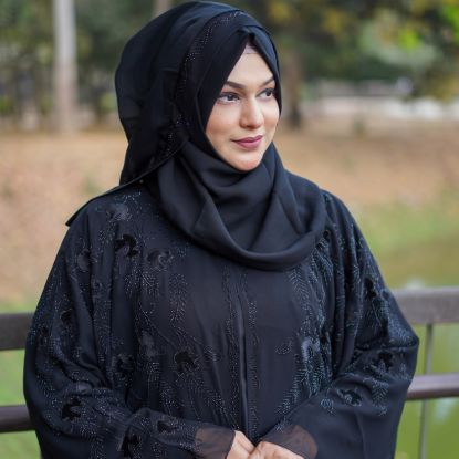 Picture of Dubai Midnight Floral Crystal Abaya – Black