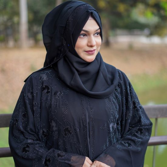 Picture of Dubai Midnight Floral Crystal Abaya – Black