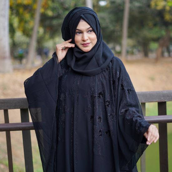 Picture of Dubai Midnight Floral Crystal Abaya – Black