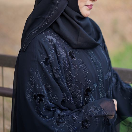 Picture of Dubai Midnight Floral Crystal Abaya – Black