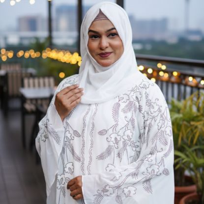 Picture of Dubai White Blossom Crystal Abaya