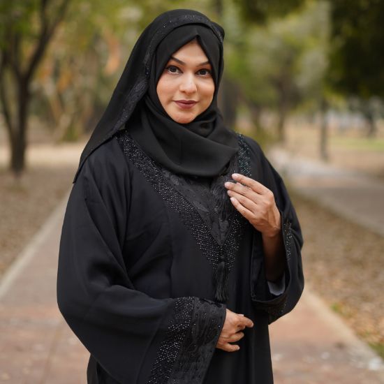 Picture of Dubai Royal Black Crystal Abaya