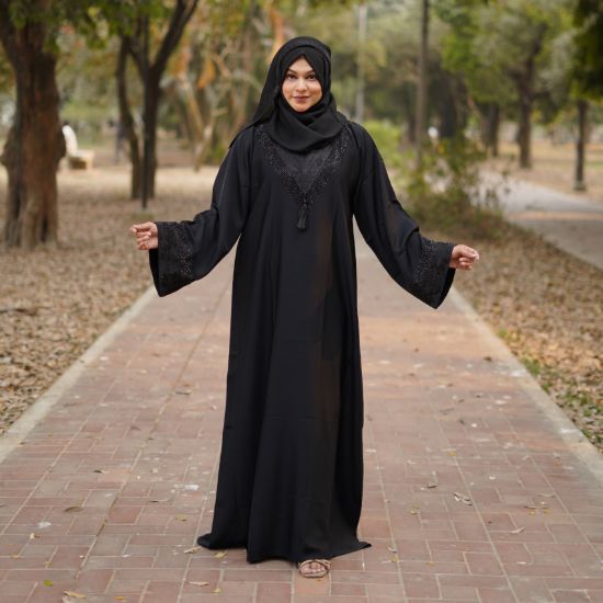 Picture of Dubai Royal Black Crystal Abaya
